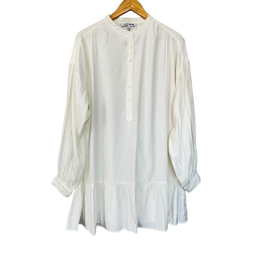 Elizabeth & James - Ivory White Quarter Button Down Shirt Dress Sz Large